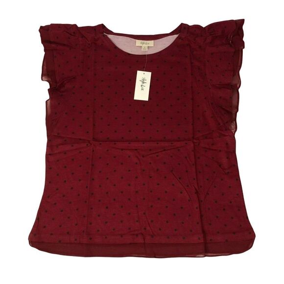 Style & Co. Tops - Style & Co Dot-Print Flutter-Sleeve Top Coral Dot M